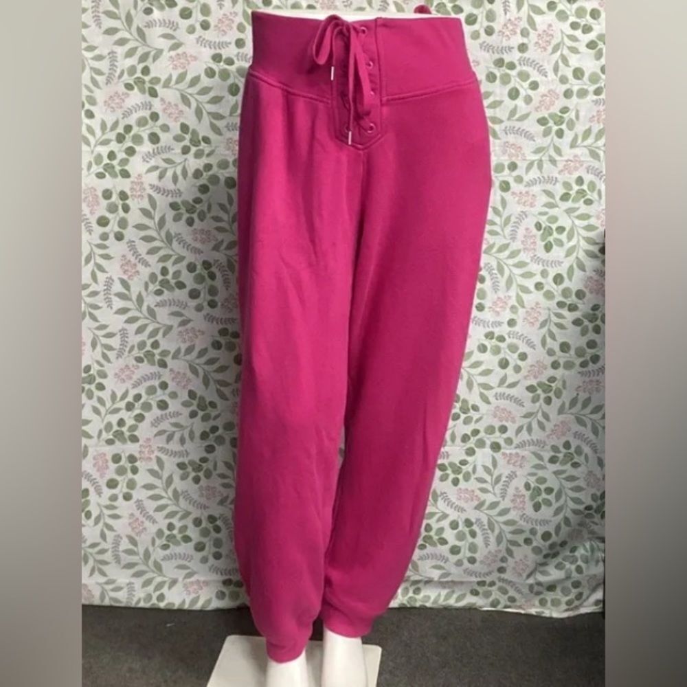 *RARE* Cool! Victorias Secret XL Hot Pink Corset-Style Tie Waist Sweatpants